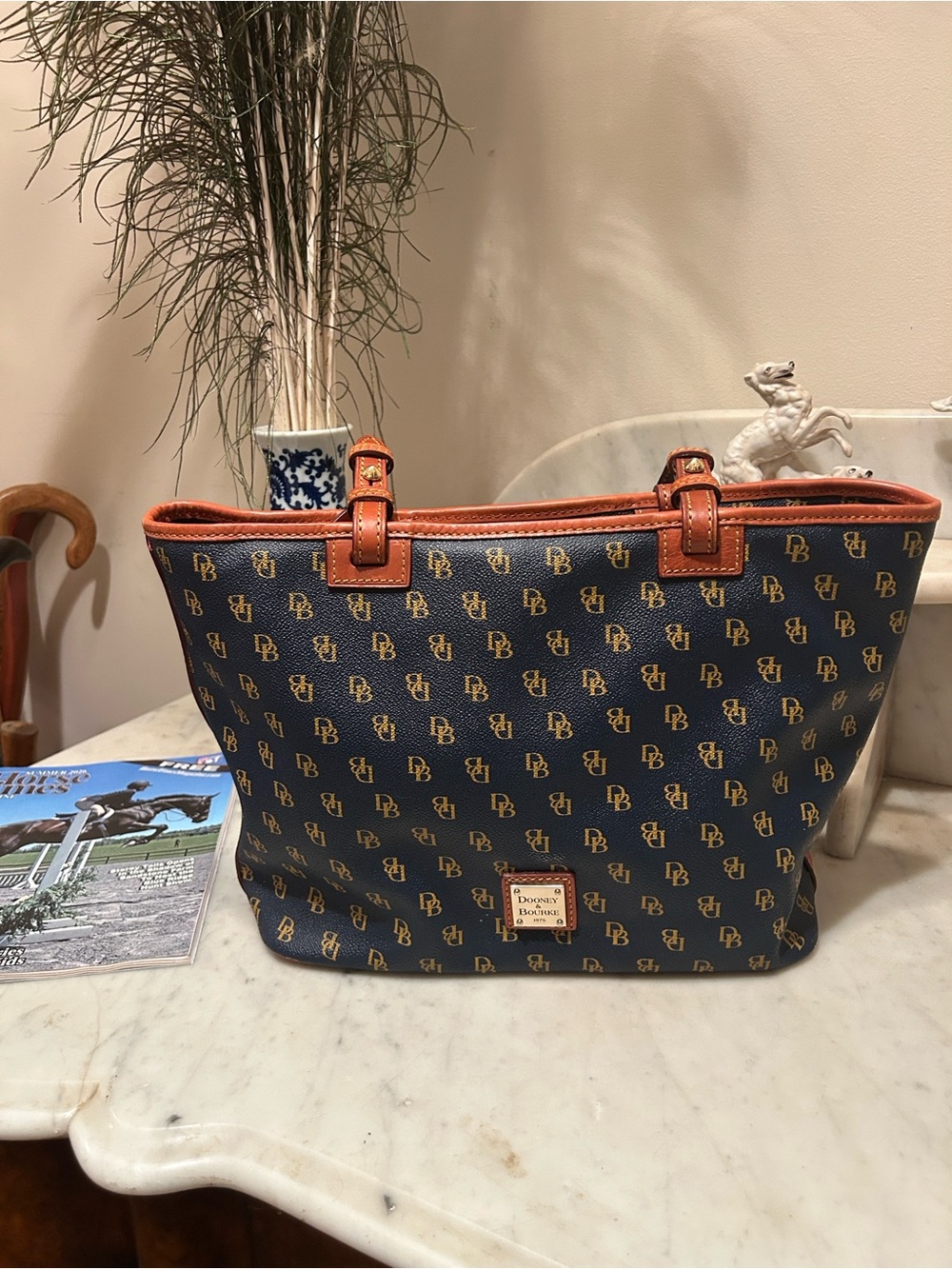 Dooney & Bourke Navy Blue and Tan Logo Tote